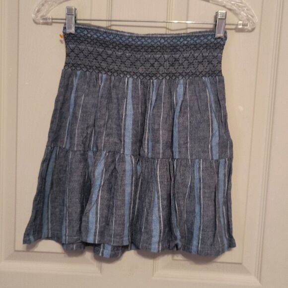 Indigo Blue Dresses & Skirts - Indigo Rein Smocked Waist Blue Striped Tiered A Line Skirt Size S Linen Blend